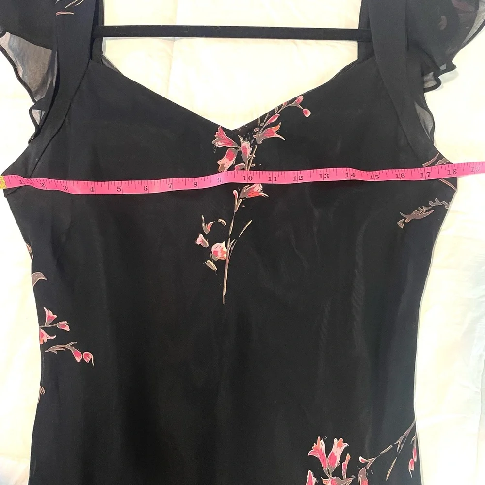 EVAN PICONE Y2K Black Floral Design Chiffon Shift Dress Ruffle Straps SZ 10 EUC - Picture 8 of 9